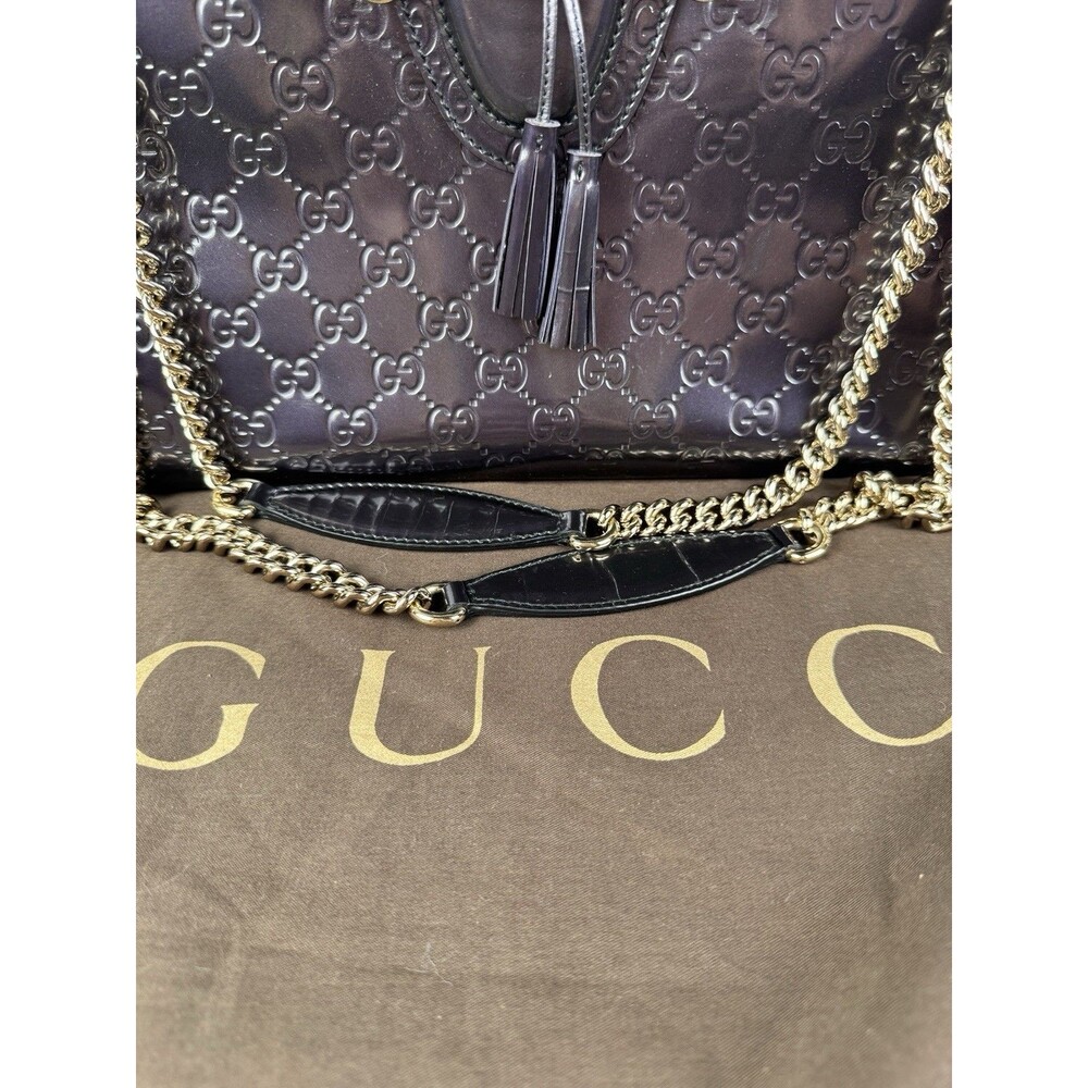 Gucci Emily Chain Flap Shoulder Bag Guccissima Purple Patent Leather Large - Picture 6 of 16